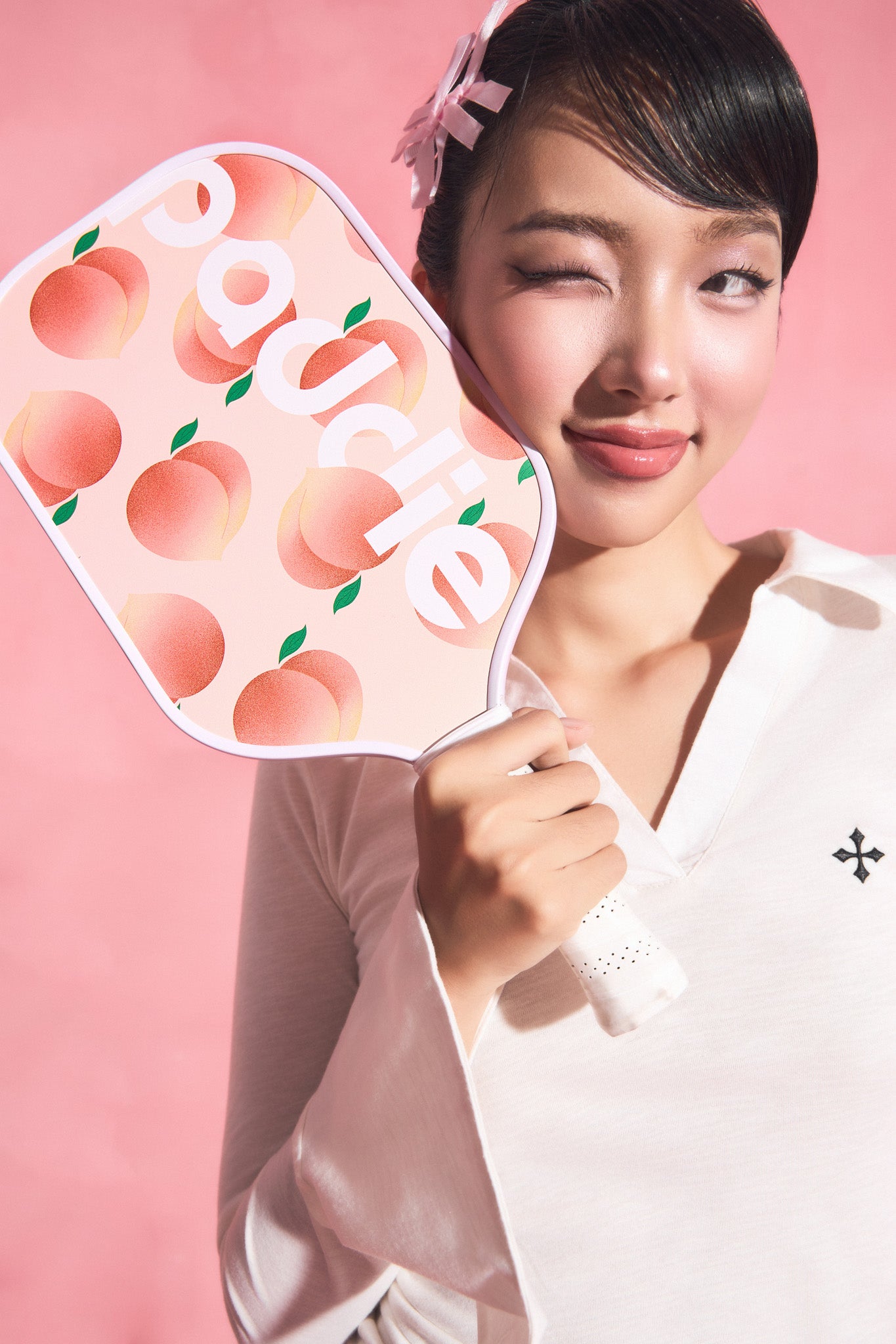 Polka Peach pickleball paddle